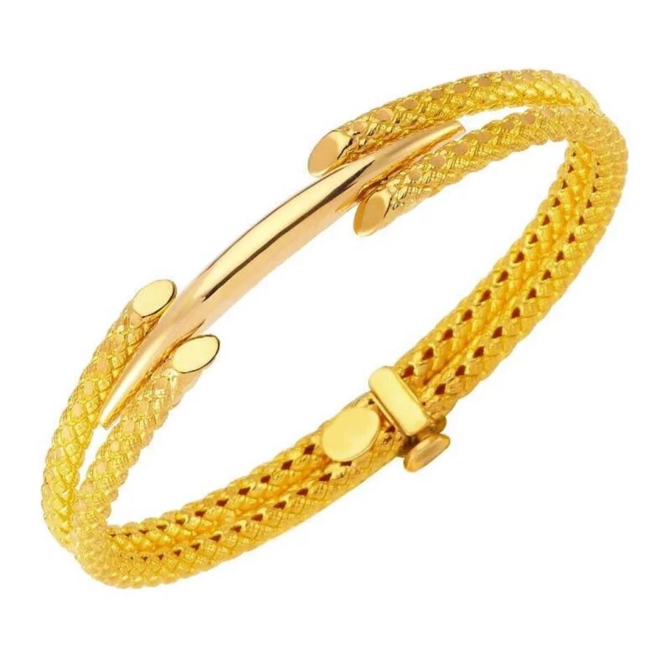 14 Ayar Taşsız Köşeli Kelepçe Altın Bileklik