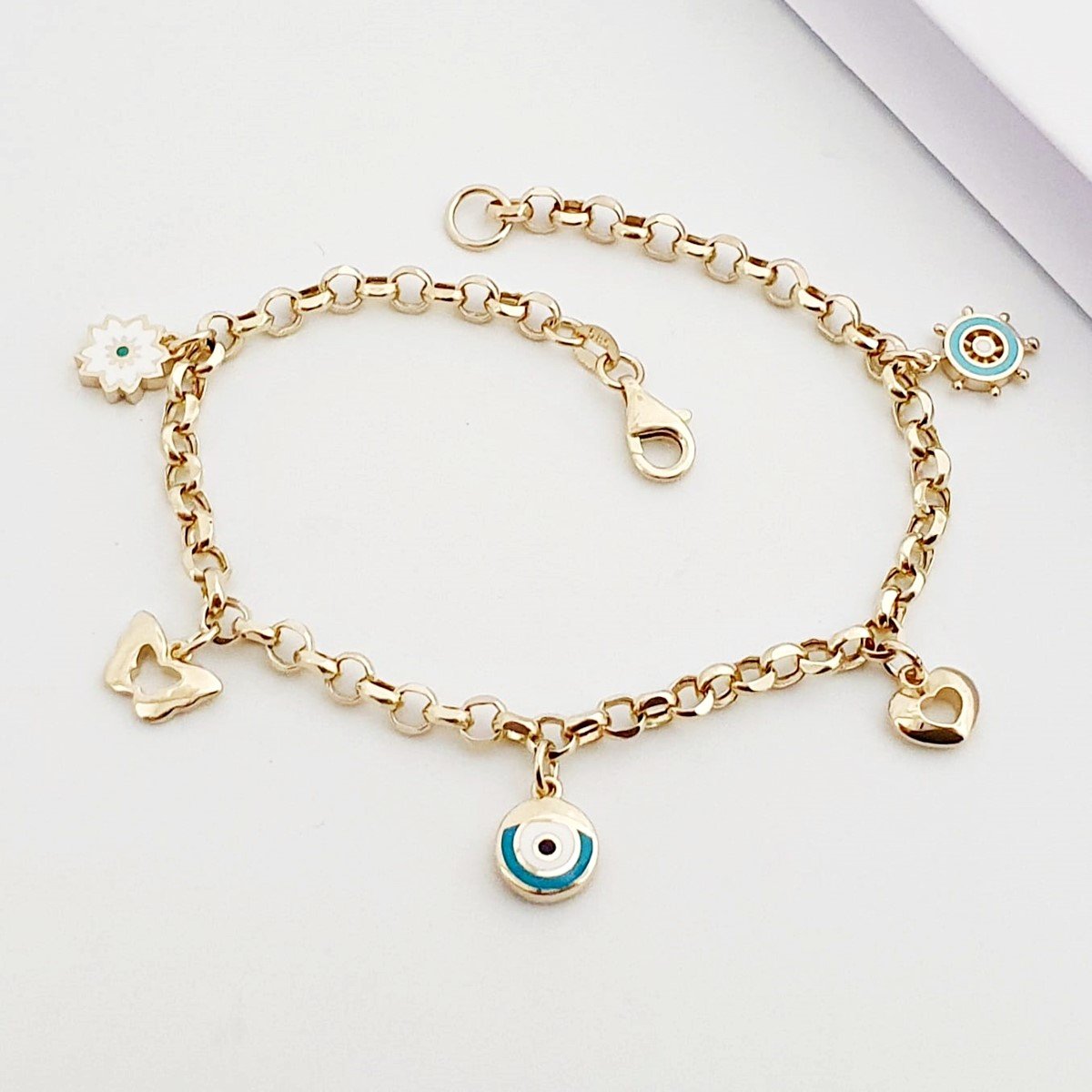 Minimal Mineli Figürler Altın Charm Bileklik